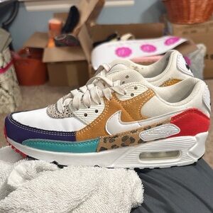 Nike Air Max 90 Cream, Mustard, Teal & Red Colorblock Sneakers